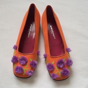 Emanuel Ungaro Orange Floral Purple Women's Flats